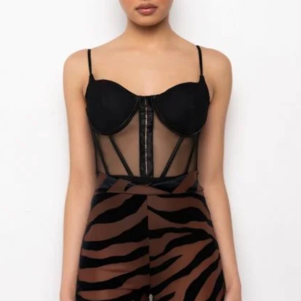 AKIRA Black Mesh Corset Bodysuit - Picture 1 of 4